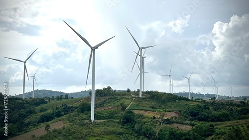 Wind turbines for electric power production, Khao Kho, Phetchabun province, Thailand.