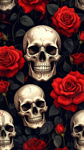 Wallpaper Mural Dark floral pattern with skulls and roses Torontodigital.ca