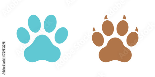 Colorful Dog and Cat Paw Prints Turquoise and Brown Animal Footprints Isolated on White