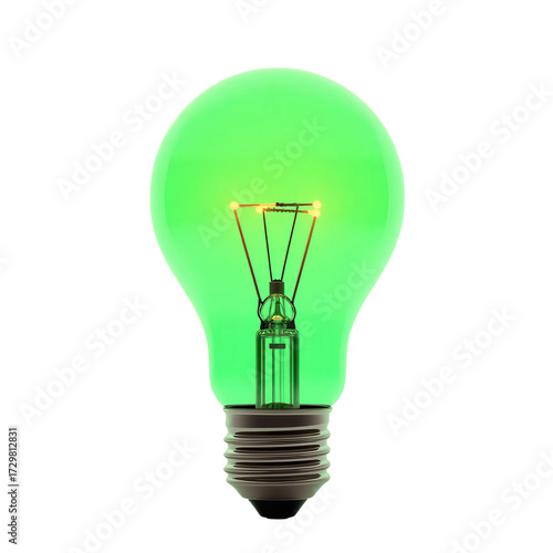Illuminated light bulb showcasing a vibrant green glow against a stark black background, symbolizing concepts of innovation, energy, and creative thinking.