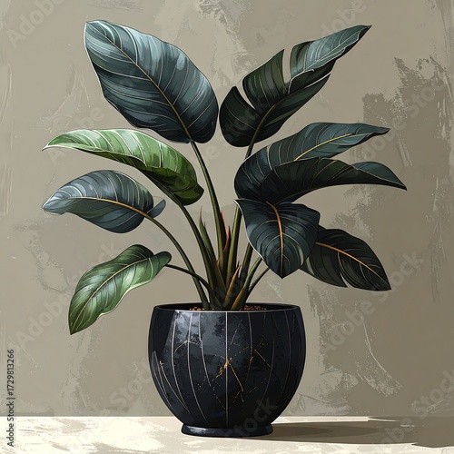 Wallpaper Mural Dark-leafed plant in an elegant, dark pot against a muted background Torontodigital.ca