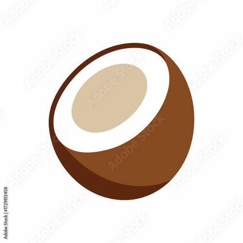  a half cut coconut with white flesh and brown shell