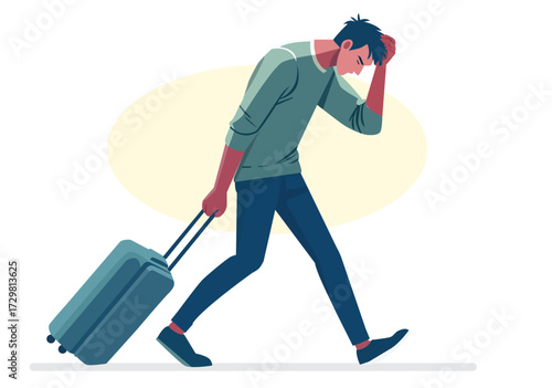 Flat illustration of a man disappointed from his trip.