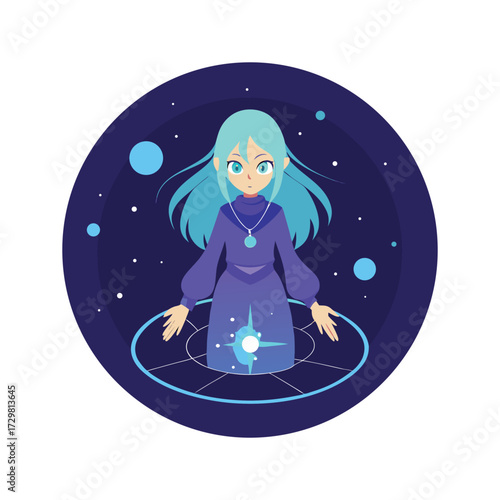 anime girl casting a spell in a glowing