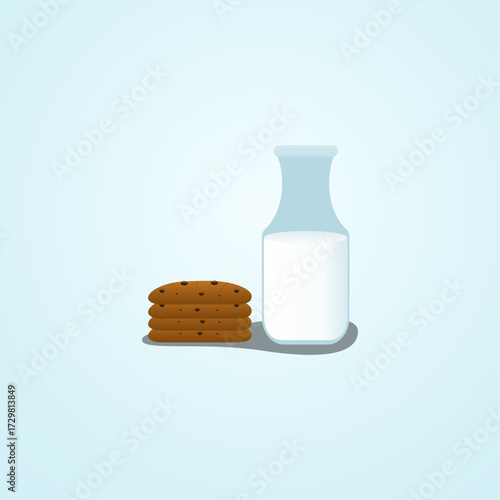 Cookies and milk vector isolated on blue background.