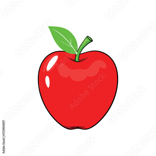  a shiny red apple with a single green leaf in vest