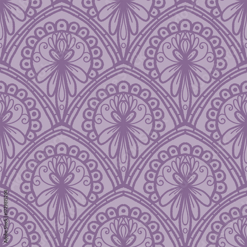 purple line scribble repeat pattern, seamless floral scribble pattern background, motifs floral hand drawn, scribble style, scallop pattern, design for seamless floral pattern, printing, wrapping,