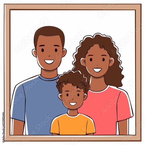 Happy smiling African American family portrait illustration father mother and son bonding