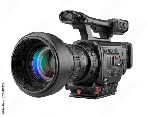 Professional video camera, black, large lens