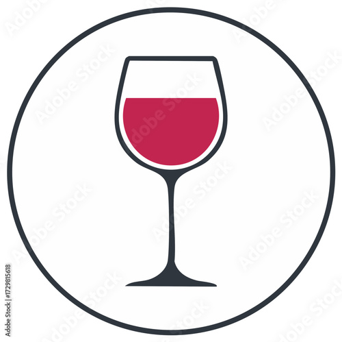 Red wine glass symbol in circle. Wine icon for restaurant or winery label.