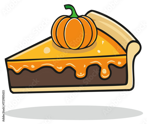Slice of pumpkin pie with pumpkin topping for Thanksgiving or harvest season
