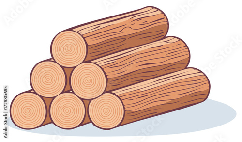 Stack of Wooden Logs Cut and Prepared for Firewood, Clean and Simple Illustration for Design Templates, Winter Season