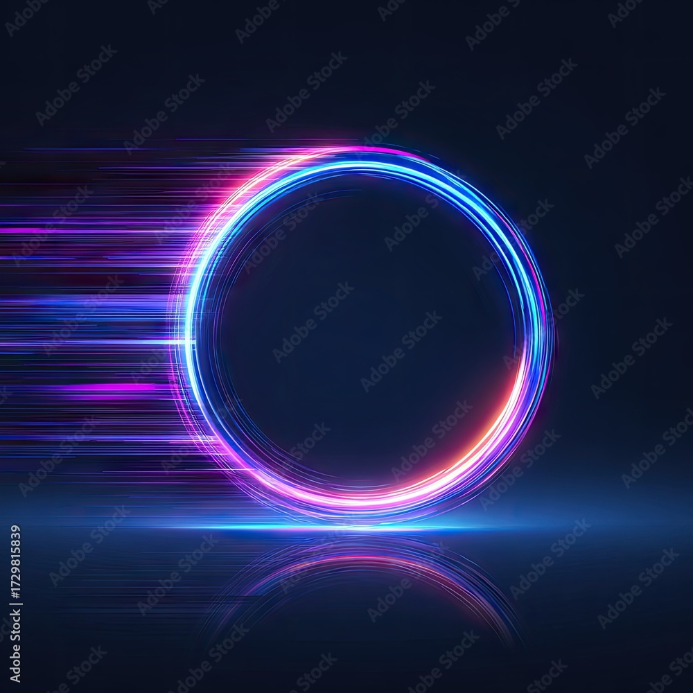Obraz premium Abstract neon circle with motion effect against dark background