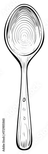 Hand Drawn Sketch of a Vintage Silver Spoon with Concentric Rings Detail