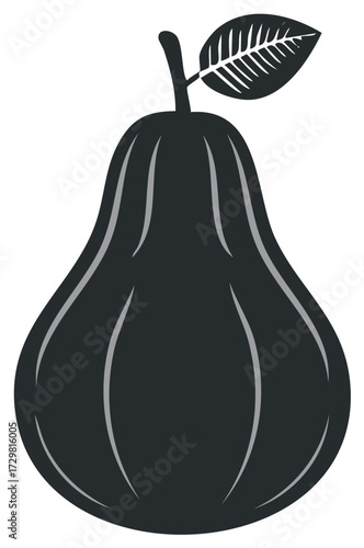 Stylized Silhouette of a Dark Pear with a Leaf and Stem