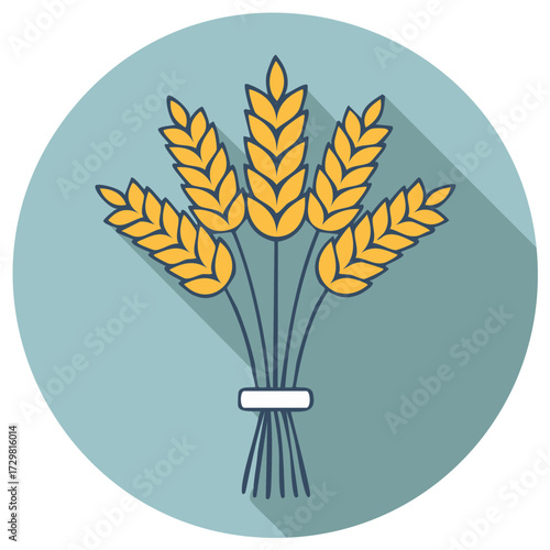 Flat design wheat sheaf icon representing agriculture harvest and food