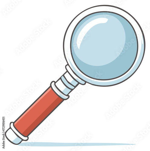 Illustration of a magnifying glass with a red handle on a white background