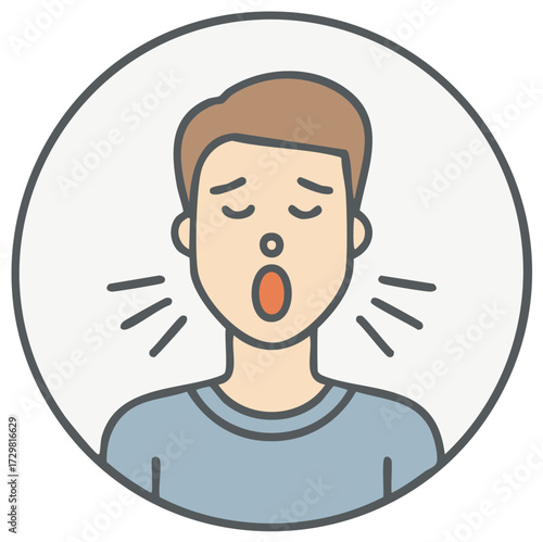 Sick man coughing icon showing symptoms of cold, flu, or respiratory illness