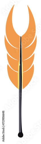 Stylized Orange Feather Quill Pen Illustration for Decorative Stationery and Invitations