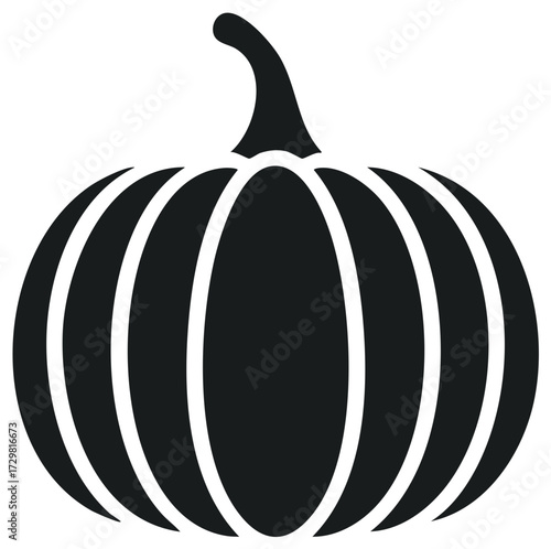 Graphic pumpkin illustration, black outline, simple vegetable design for fall season celebrations