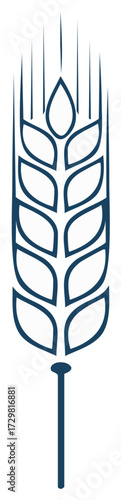 Stylized Wheat Stalk Illustration Representing Harvest Season Agriculture, Crop Growth Symbol, Simple Isolated Image
