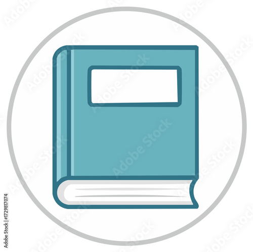 Stylized Blue Book Illustration: Educational Resource, Textbook Graphic Icon on Circular Frame