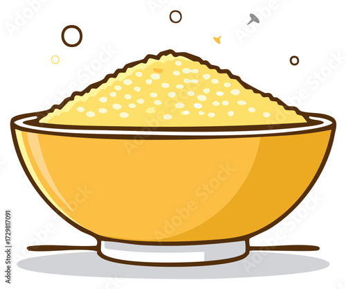 Cartoon style illustration of cereal or seed food in bowl isolated on white background.