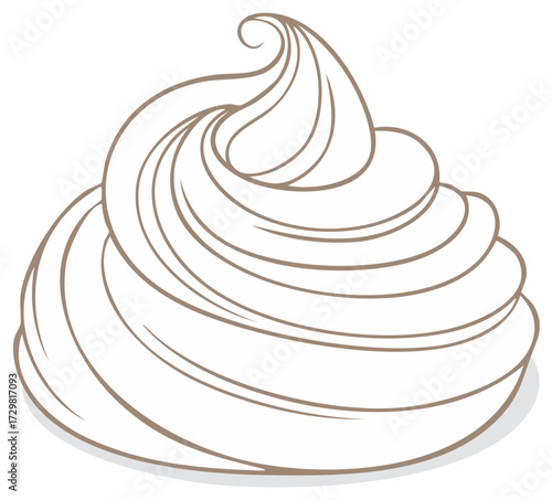 Stylized Swirl of Cream or Frosting Illustration with Outline Detail