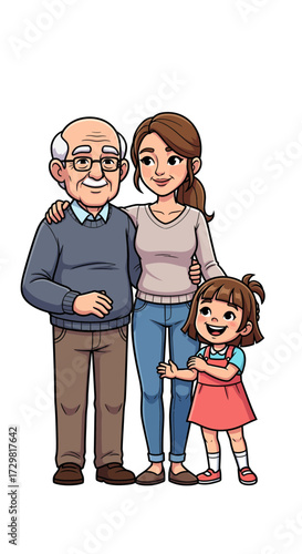 Family Portrait of Grandfather, Mother, and Daughter A Heartwarming Generational Bond