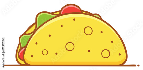 Cartoon Taco Graphic with Tomato Lettuce and Shell Simple Vector Illustration