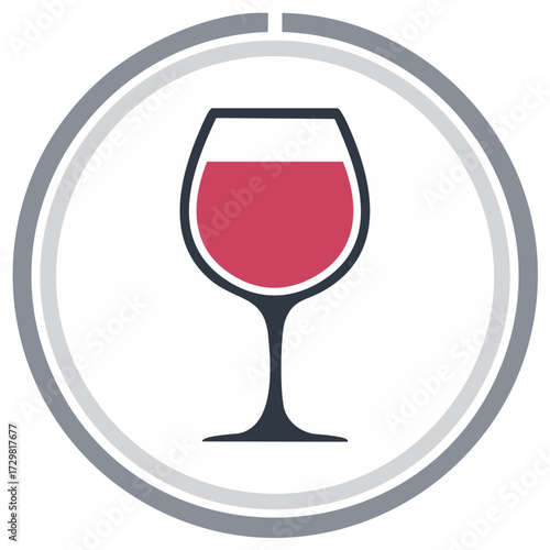 Stylized Red Wine Glass Icon with Circular Border