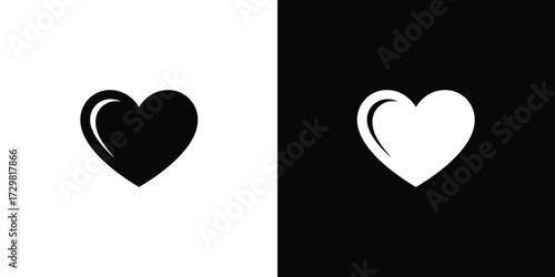 Heart Symbol Icons Black on White, White on Black Contrasting Backgrounds