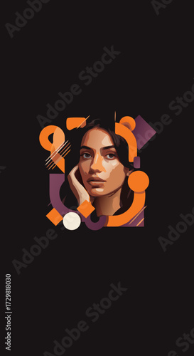 Abstract portrait illustration of a woman's face with geometric shapes and organic elements, showcasing a blend of modern art and expressive design
