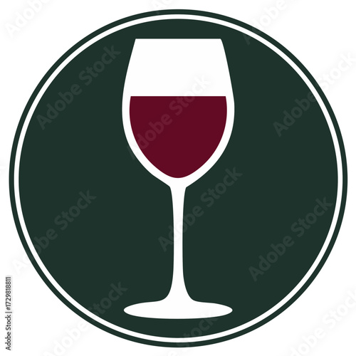 Elegant Wine Glass Icon with Dark Green Circle Background