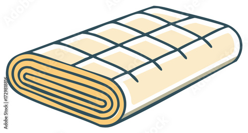 Rolled up quilt, vector illustration of a cream-colored folded mattress