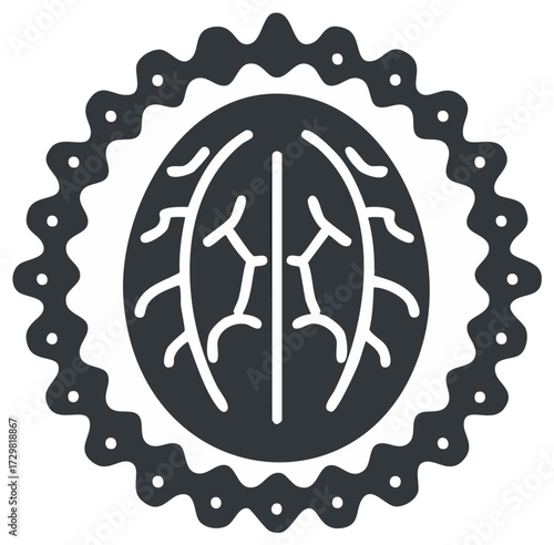 Stylized Walnut Icon with Gear Border in Dark Gray