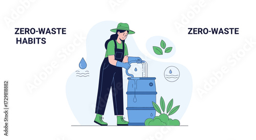 Illustration showcasing zero waste habits and environmental responsibility through rainwater