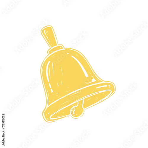 Hand-drawn yellow bell illustration in a simple sketchy style. Doodle icon for notifications, alerts, or school concepts isolated on a white background