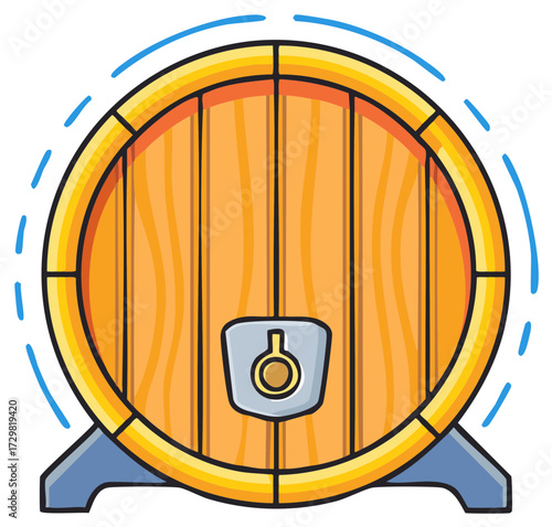 Cartoon Style Wooden Barrel Illustration with Faucet Spigot