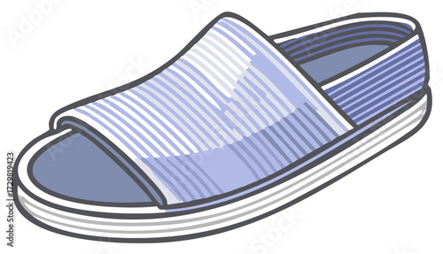 Blue and white striped slide sandal vector illustration for casual summer footwear