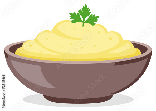 Delicious Bowl of Mashed Potatoes Topped with Parsley for Dinner