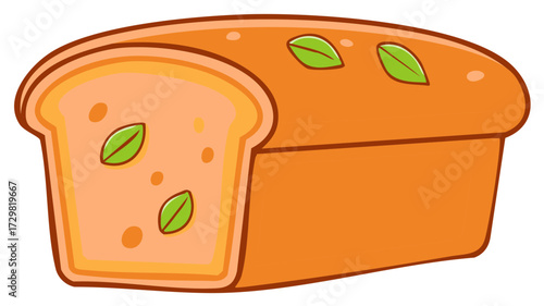 Cartoon illustration of a freshly baked loaf of bread with seeds