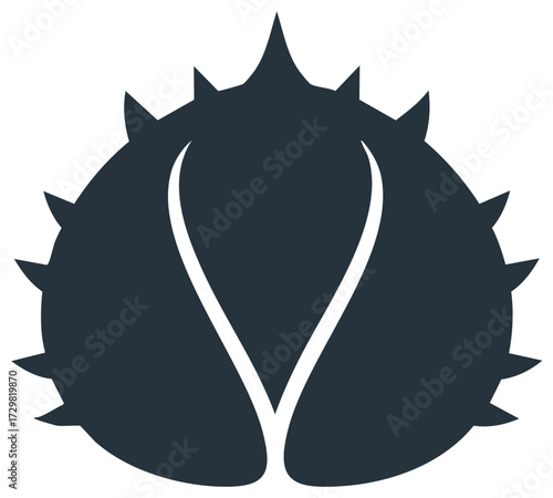 Vector Illustration of a Spiky Chestnut Shell Ready to Open Revealing the Nut