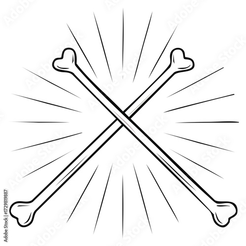 Crossed Bone Symbol with Sunburst Rays