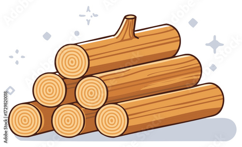 A neat stack of firewood logs in a cartoon vector illustration style