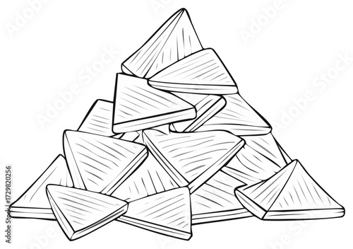 Pyramid stack of triangular cut sandwiches line art illustration