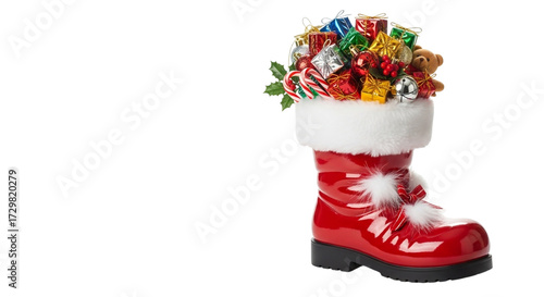 Santa's Festive Boot Overflowing with Wrapped Gifts 