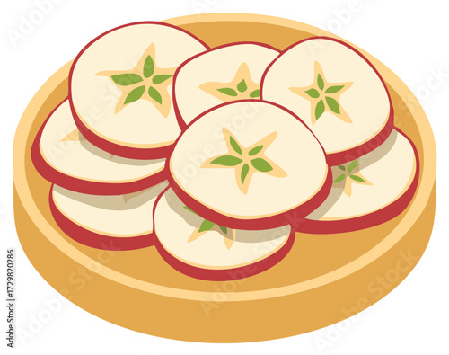 Crisp Apple Slices Stacked on a Round Wooden Plate for a Healthy Snack