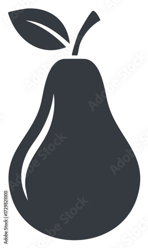 Simple pear fruit icon silhouette with a leaf and stem minimalist design