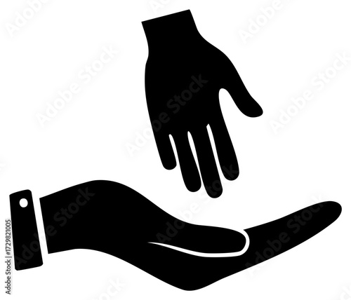 Helping hand icon with one hand reaching to an open palm symbolizing support and charity